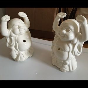 Ceramic pair of white Buddha candleholders, tea lights or just cute statues!